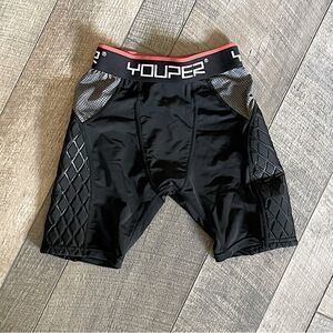 New! Youper Youth Elite Padded, Compression Sliding Pants, Black and Gray. Small